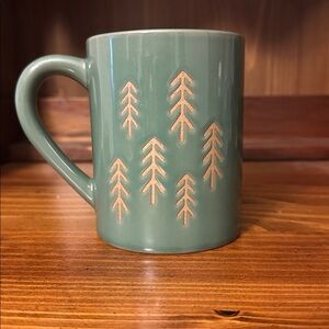 Green Stoneware Pine Tree Coffee Mug